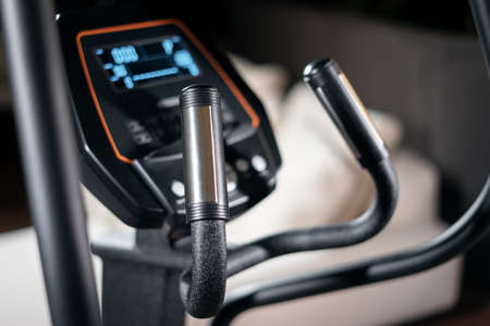 heart rate or pulsometer measure handle on elliptic machine with pulse sensorの写真素材