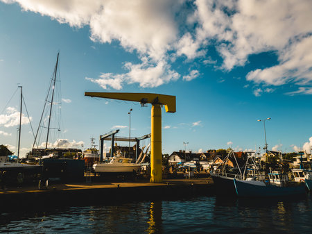 small port with ships and loading crane, Jastarnia, Hel peninsula, Poland