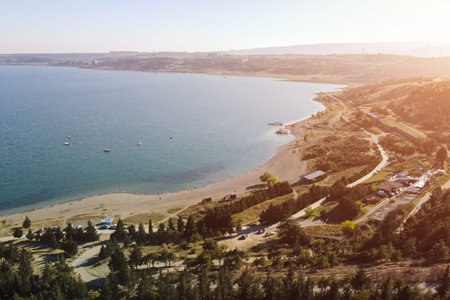 blue Tbilisi sea reservoir, aerial view
