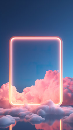 abstract background with square or rectangle frame in clouds, in style of blue and purple neon glow, generative AIの素材