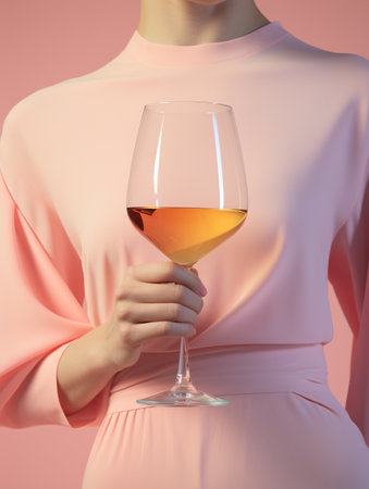 female hold white wine or champagne on pink and blue background, pastel style, generative AIの素材