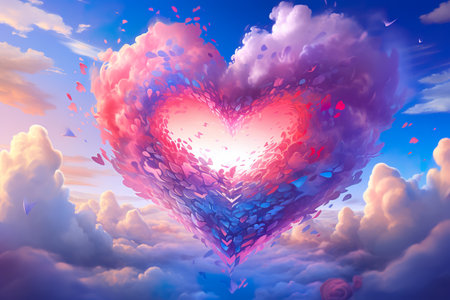 heart shaped colourful cloud in blue sky, creative design pattern concept, generative AIの素材