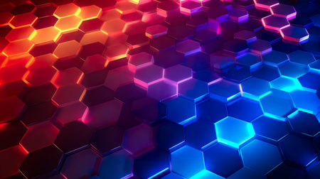 colorful background with hexagon honeycomb shape texture pattern, multicolored neon wallpaperの素材