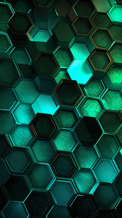 hexagon background with green honeycomb texture, hexagonal shape colorful patternの素材