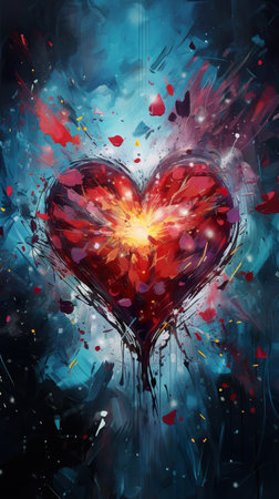 vibrant and colorful heart with explosive colors, love and romance, valentine and romantic emotion conceptの素材