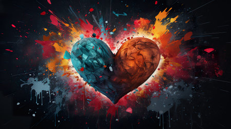 vibrant and colorful heart with explosive colors, love and romance, valentine and romantic emotion conceptの素材