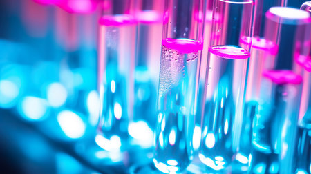 science laboratory with scientific research of medicines, chemical liquid in tube at modern lab, healthcare chemistryの素材