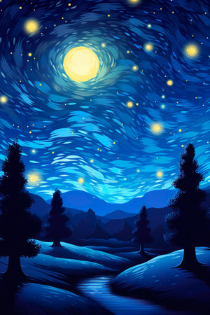 beautiful starry night sky with nebulas and stars over forest, beauty at natureの素材