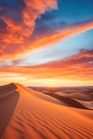 beautiful desert dune hills at dramatic purple sunsetの素材