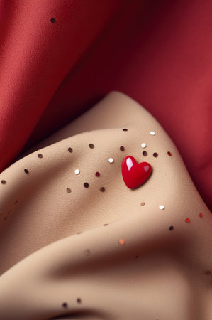 red heart shape on textile, valentine day card concept, creative wallpaperの素材
