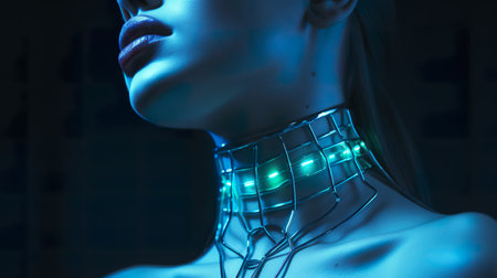 seductive young female in futuristic choker, necklace or collar, beauty cyberpunk concept, in style of sci-fi and fantasy, generative AI. High quality artの素材