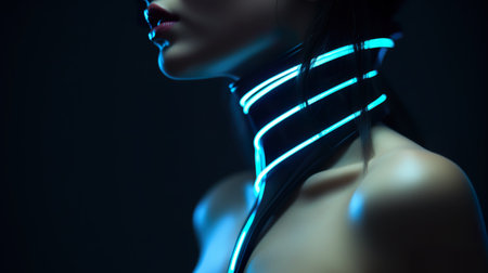 seductive young female in futuristic choker, necklace or collar, beauty cyberpunk concept, in style of sci-fi and fantasy, generative AI. High quality artの素材