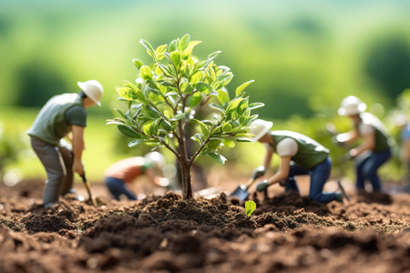 people planting trees, gardening of new park or forest, generative ai. High quality artの素材