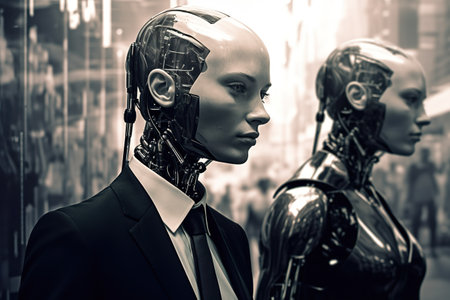 futuristic robot cyborg in partnership with humans concept, studying and learning, generative AI. High quality artの素材