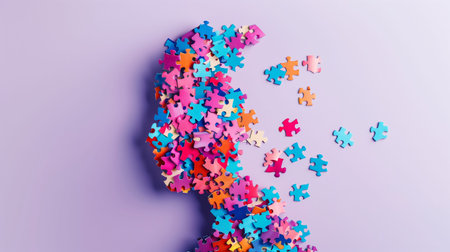 head of kid made of puzzle, creativity and idea concept, child autism awareness day or month creative banner. High quality photoの素材