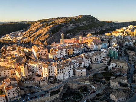 cozy streets of ancient European town Cuenca, Spain, aerial view