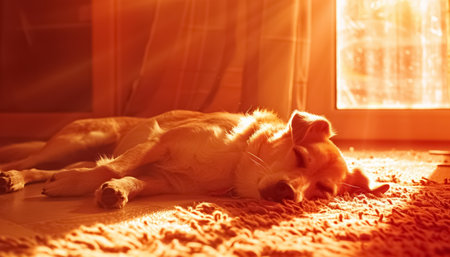 dog suffering at summer from heat wave with extreme hot weather and temperature, animal suffer from global warming and climate change impact concept. High quality photoの素材