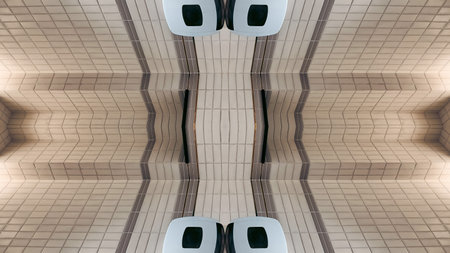 futuristic technology background with digital mirrored and symmetry patterns and cyber glow,...