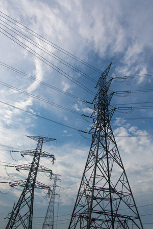 High voltage electricity post with equipment