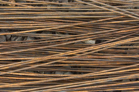 Steel rebar prepared for use in construction siteの写真素材