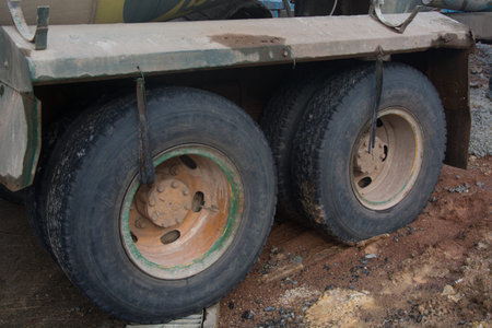 Large wheel of truck in construction site