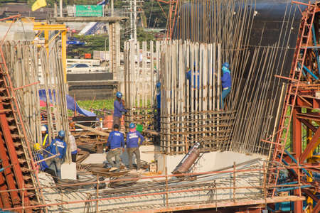 Worker in bridge construction site,Bangkok Thailandのeditorial素材