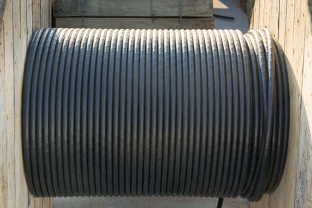 Electricity cable on wooden spoolの写真素材