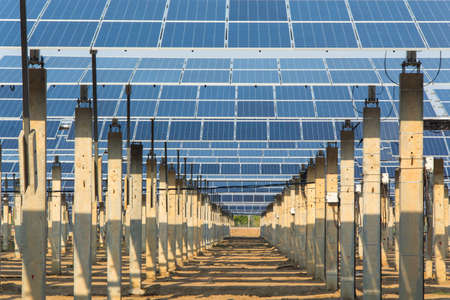 Solar panel support in solar farmの写真素材