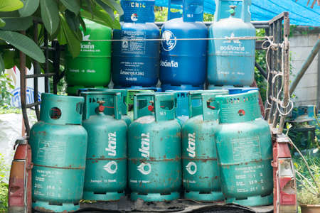Lamphun, Thailand - July 3 2016 : Gas tanks on truckのeditorial素材