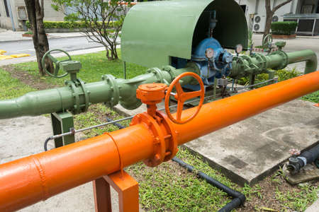 Steel pipe with joins and flanges with boltsの写真素材