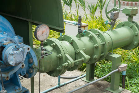 Steel pipe with joins and flanges with boltsの写真素材