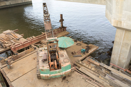 Old mobile crane in construction