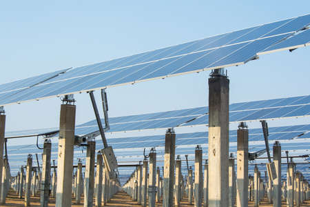 Solar panel support in solar farmの写真素材