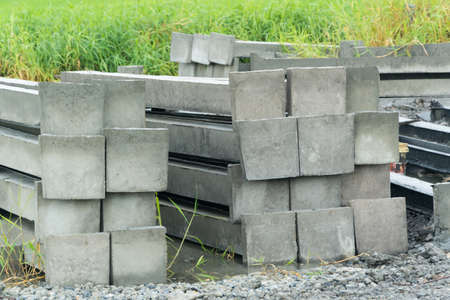 Precast concrete column for fence in factoryの写真素材