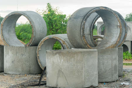 Concrete drainage pipes for industrial building constructionの写真素材
