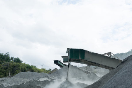 Lorry in quarry plant  with very dusty