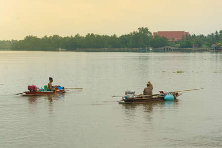 Fisherman on his boat with fish trapsのeditorial素材