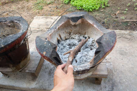 Old brazier for cooking, Thai stoveの写真素材