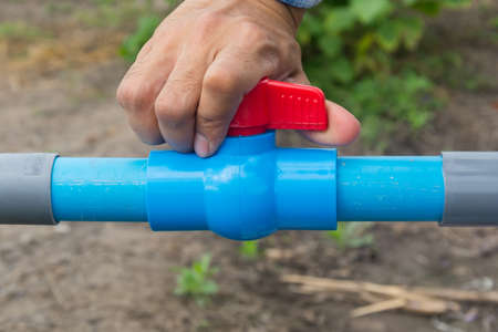 Plumber open water valve PVC pipeの写真素材
