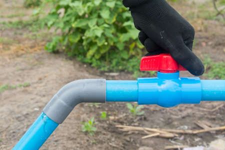 Plumber open water valve PVC pipeの写真素材