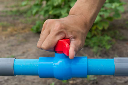 Plumber open water valve PVC pipeの写真素材