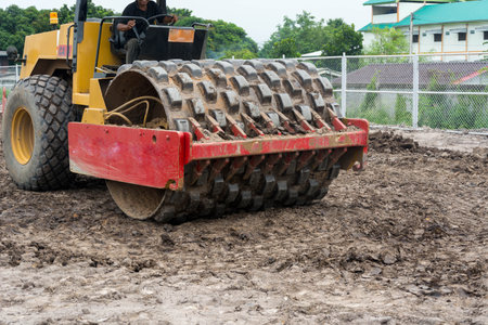 Roller compactor machine in construction  siteの写真素材