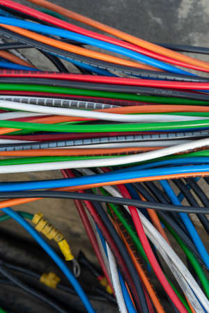 Cable bunch at substation. Electrical wires.の写真素材