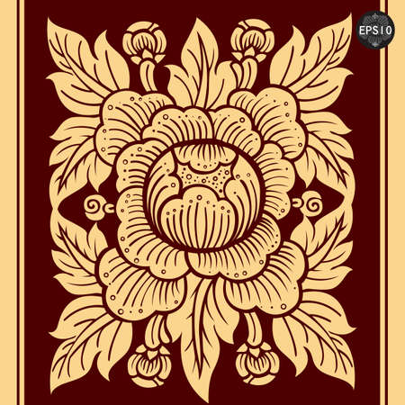 Antique THAI Flower Art, Vector, Thailandのイラスト素材