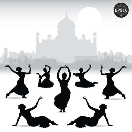 Indian women dancing In front of Taj mahal, Vector, Illustratorのイラスト素材