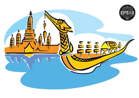 Central of Thailand, Royal Barge Suphannahong, Wat Arun, Bangkok, Vectorのイラスト素材