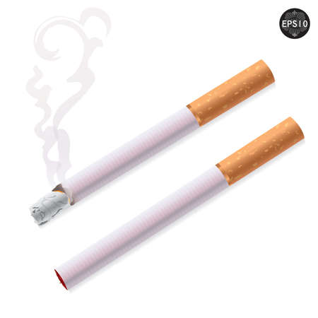 Cigarette burns and not burns. Illustration on white background. Vectorのイラスト素材