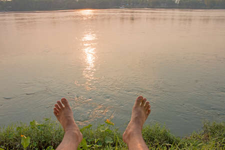 Foot and riverの写真素材