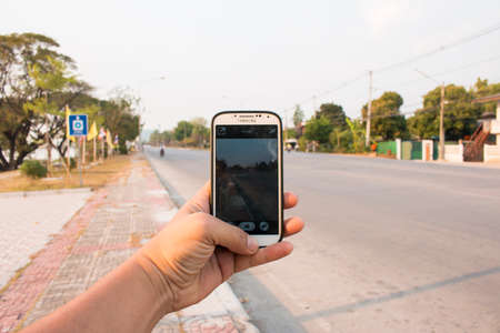 Telephone and streetの写真素材