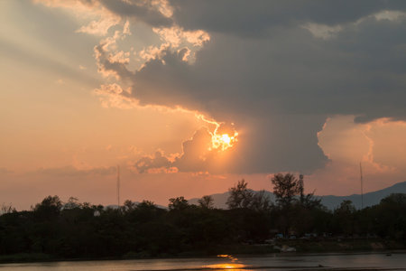 sunset in townの写真素材